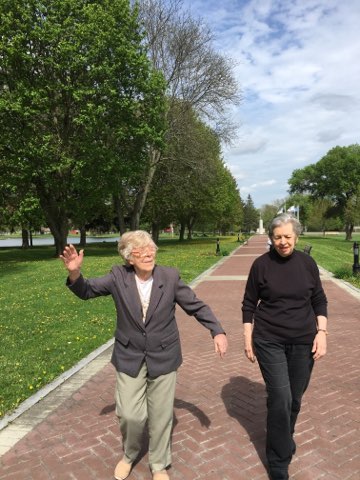 women walking at park
