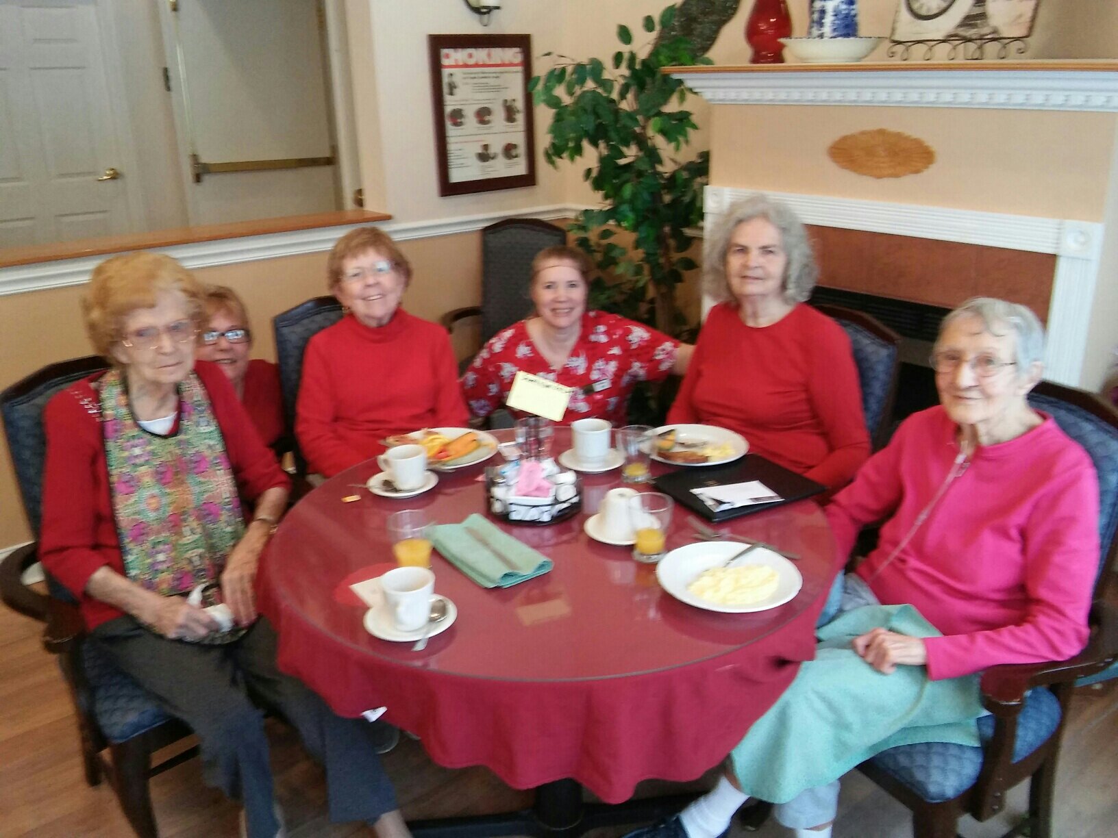 women smiling at lunch