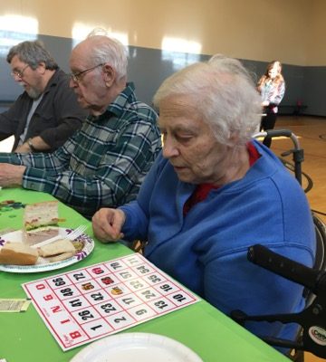 seniors playing bingo at lunch