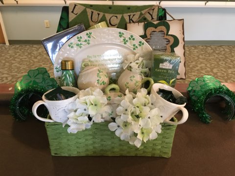 st. patrick's day themed basket of goodies